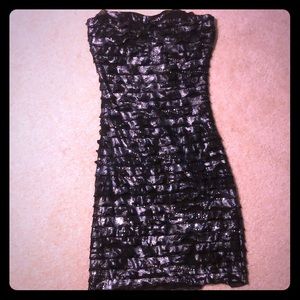 LBD  Black and silver strapless dress.